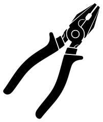 A pair of pliers silhouette on a plain , black, flat, handle, icon, illustration, plier, profile, shear, tool, against transparent background