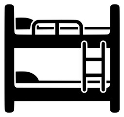 A black and white icon of a bunk bed with a ladder, bed, black, bunk bed, flat, icon, illustration, ladder, profile, against transparent background