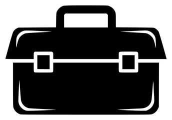 A black and white silhouette of a briefcase, bag, black, briefcase, icon, illustration, luggage, against transparent background