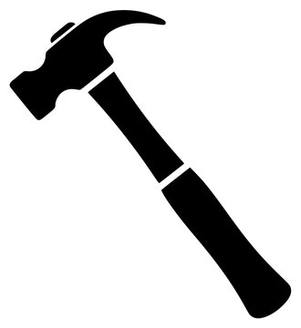 A hammer icon on a plain , ax, black, flat, hammer, icon, illustration, profile, tool, against transparent background