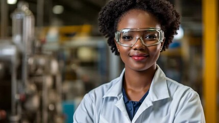 Empowered female engineer confidently poses in a modern industrial setting showcasing her professionalism and expertise in the field of engineering and technology.