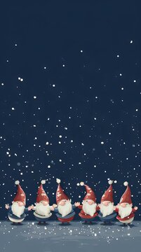 Dancing Christmas Gnomes Cartoon Illustration Vertical Format