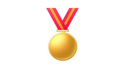 Gold medal red ribbon award achievement shiny round victory honor competition success isolated realistic metallic winner celebration sports recognition first place prize accomplishment symbol