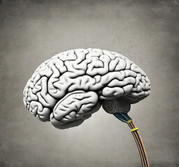 Mechanical Brain with Wires &mdash; Artificial Intelligence and Futuristic Technology Concept
