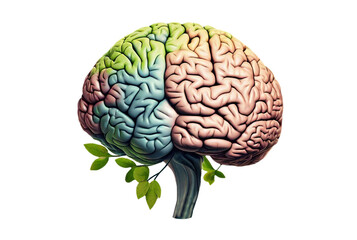 Brain with Plant Stem and Leaves — Growth Mindset and Eco Intelligence Concept
