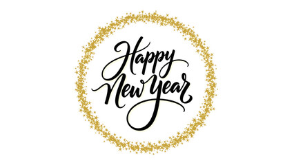 Happy new year calligraphy text inside a gold glitter circle