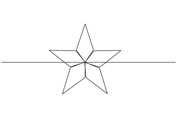 Fototapeta premium Continuous line drawing of a five-pointed star and horizontal line illustration