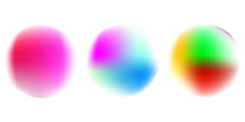 Set color circle gradient noise gradation. Abstract colorful watercolor blur mesh on isolated transparent background. Circle shape png.
