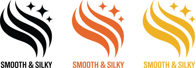 Obraz premium Smooth and Silky Hair Care Product Logo Design Icon with Flowing Waves and Sparkle Elements for Beauty and Shampoo Packaging Branding
