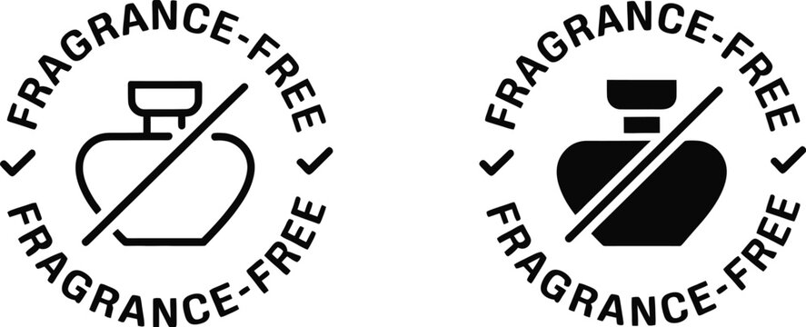 Fragrance-Free Product Icon Seals with Perfume Bottle and Cross-Out Line Symbol for Hypoallergenic Skincare, Cosmetics, and Cleaning Product Packaging