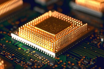 Close-up of interactive chip with golden pin heads, showcasing AI precision