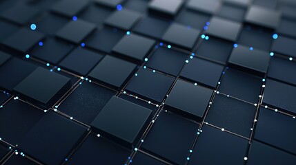 Obraz premium Abstract dark blue background with square blocks and lines, data connection pattern