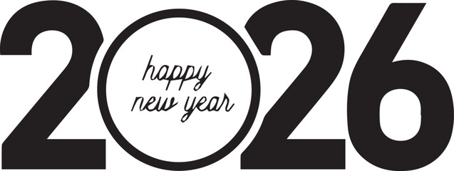 New Year 2026 Greeting: A minimalist, high-contrast graphic with Happy New Year 2026 displayed in a stylish design, perfect for celebratory imagery.