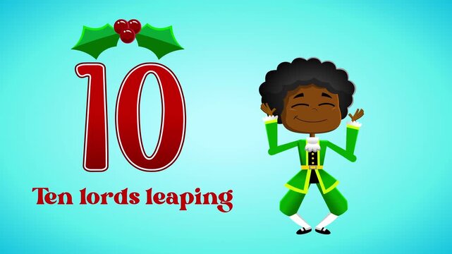 The 12 Days Of Christmas - 10th Day - Ten Lords Leaping - 4K Animation Video Motion Graphics With Background