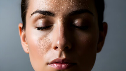 Serene Meditative Yogi Close-Up with Sweat Droplets in Studio