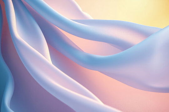 Soft fabric waves in pastel blue and pink with a warm golden gradient.