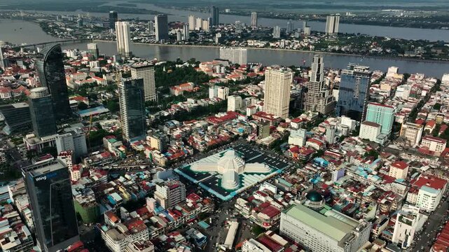 Aerial view of Phnom Penh Cityscape at the sunset, Cambodia 
