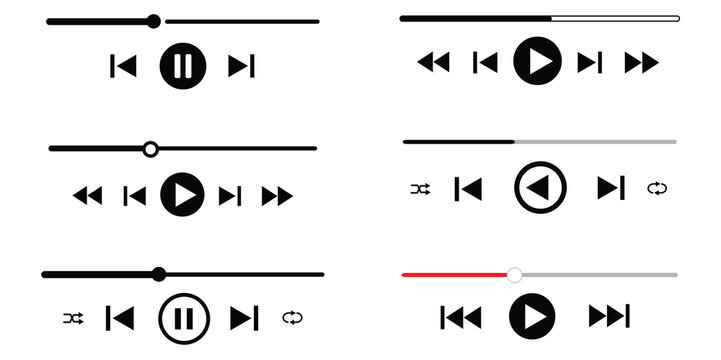 Social media video player template, mobile video player. Vector video player mockup, ui ux. Social media concep