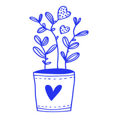 Hand-Drawn Potted Plant with Heart Leaves