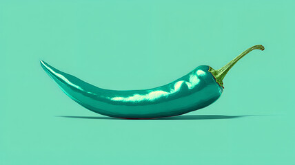 Fresh Chili Pepper Floating on Teal Background, Minimal Food Concept, Single Red Chili Pepper Close Up.