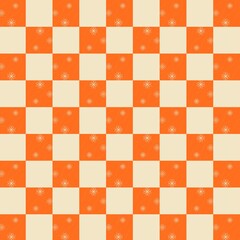 Orange floral checkerboard seamless pattern