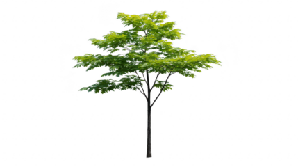 Green tree with lush foliage, tall trunk, and vibrant leaves, isolated on transparent background, perfect for landscaping, nature, or environmental design concepts
