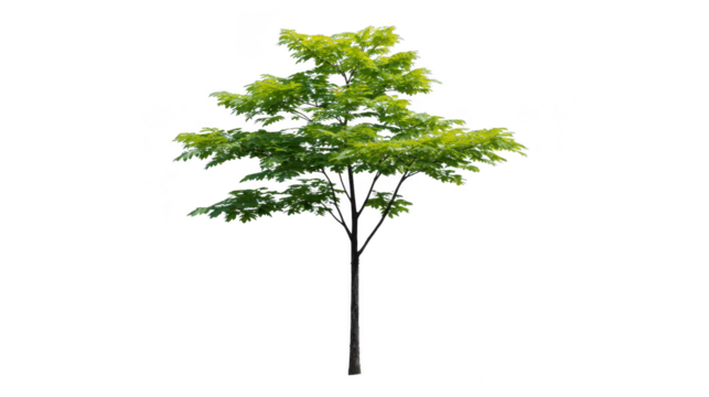 Green tree with lush foliage, tall trunk, and vibrant leaves, isolated on transparent background, perfect for landscaping, nature, or environmental design concepts - Powered by Adobe