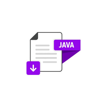 JAVA programming language document, software code file icon, application download process, modern vector graphic symbol