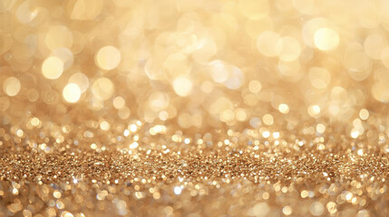 Luxurious golden glitter background with shimmering bokeh lights, perfect for festive celebrations, holiday designs, elegant backdrops, abstract textures, and sparkly banners.