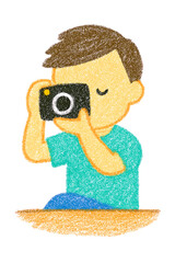 Hand-Drawn Kid Taking a Photo