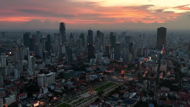 Aerial view of Phnom Penh Cityscape at the sunset, Cambodia 
