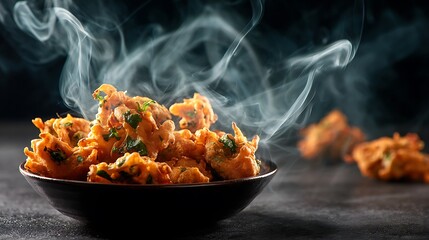 Steaming Bowl of Indian Pakora Snacks indian food fried