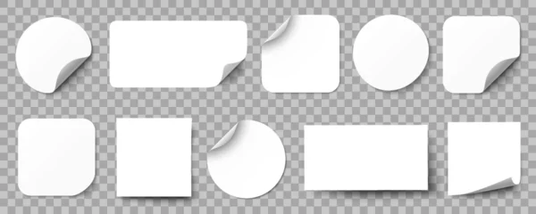 Selbstklebende Fototapeten Sportgeschäft White stickers set. Paper sticky notes mockup with curled corners. Round stickers with peeling corner and shadow. Adhesive blank sticker  © dlyastokiv