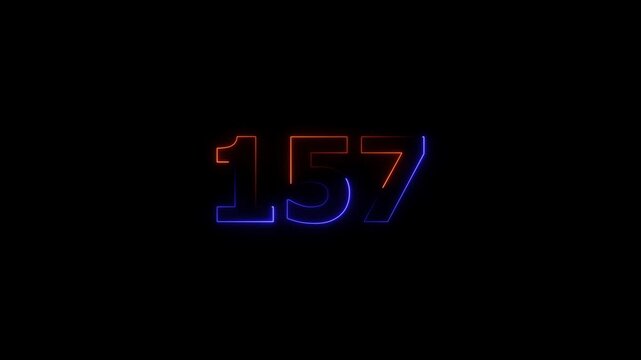 Neon glowing text 157 number icon on a black background animation.  glowing green and purple neon 157 number. 4k video.