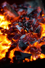 burning hot coal fire  barbecue