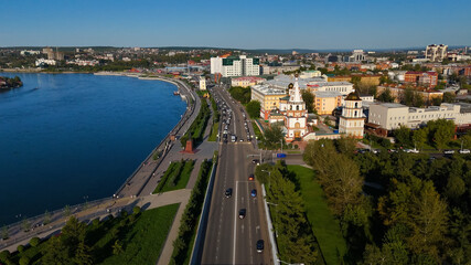 drone view of the center of Irkutsk