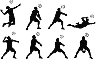 Vector Silhouette Set of Kayakers Paddling on the Water, Illustrating Dynamic Rowing Action, Outdoor Water Sports, and Recreational Activity.