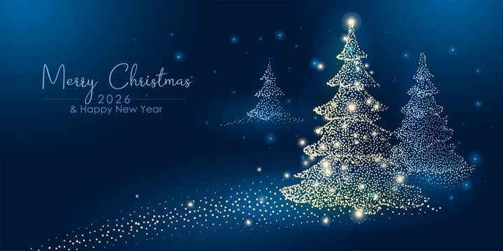 Abstract Merry Christmas and New Year design holiday card with Christmas trees made of dots