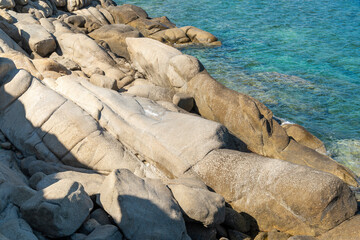 Rock formations on the Aegean coast on the Sithonia peninsula near Sykia beach