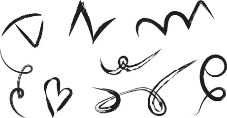 Collection of abstract black brushstroke shapes on a white background