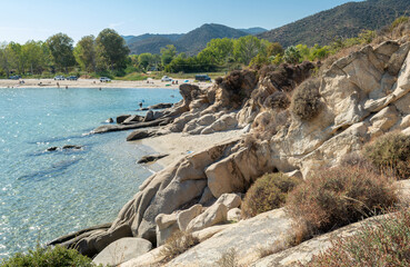 Rock formations on the Aegean coast on the Sithonia peninsula near Sykia beach