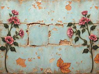Flowers on a rustic wall with turquoise background