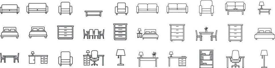 Furniture plan view icons and symbols for architectural and interior design
