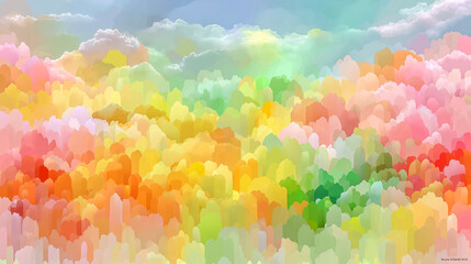 Abstract Colorful Cloudscape with Pastel Hues and Soft Textures