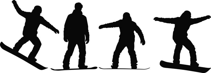 Vector Silhouette Set of Volleyball Players in Mid-Air Action, Spiking and Diving to Catch the Ball for Sports Team Games Illustration.