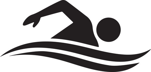 Professional Swimming Logo & Icon Silhouette of Swimmer in Water