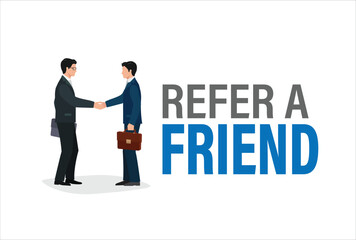 icon logo sign refer a friend concept with word of text and business character people handshake for agreement business