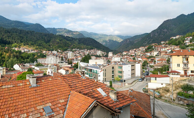 Panorama of the city of Devin in the Rhodope Mountains in Bulgaria