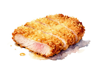 Crispy Delights: A close-up view of perfectly fried tonkatsu, with a golden, breaded crust, sliced to reveal a succulent pork cutlet. Its textures and golden hue evoke culinary delight.