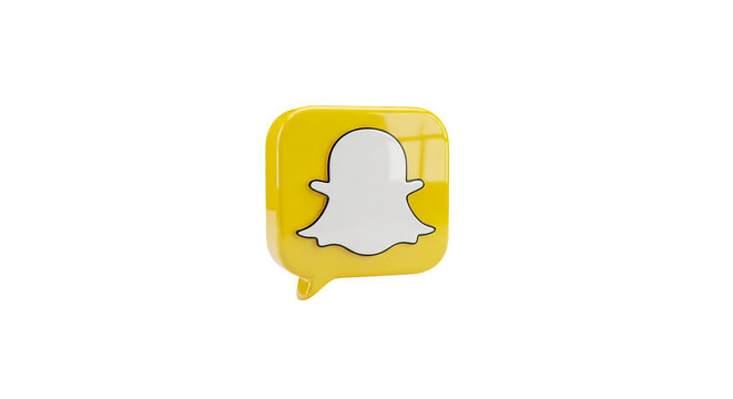 Three dimensional glossy yellow and white snapchat application icon rendered in a modern digital art style on black